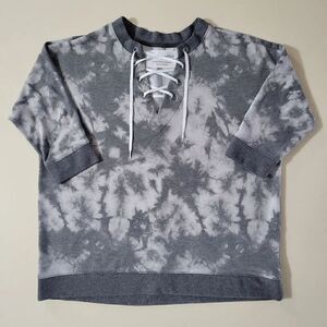 The Sweatshirt Project Gray Tie-Dye Lace-up Short Sleeve Pullover Sweatshirt